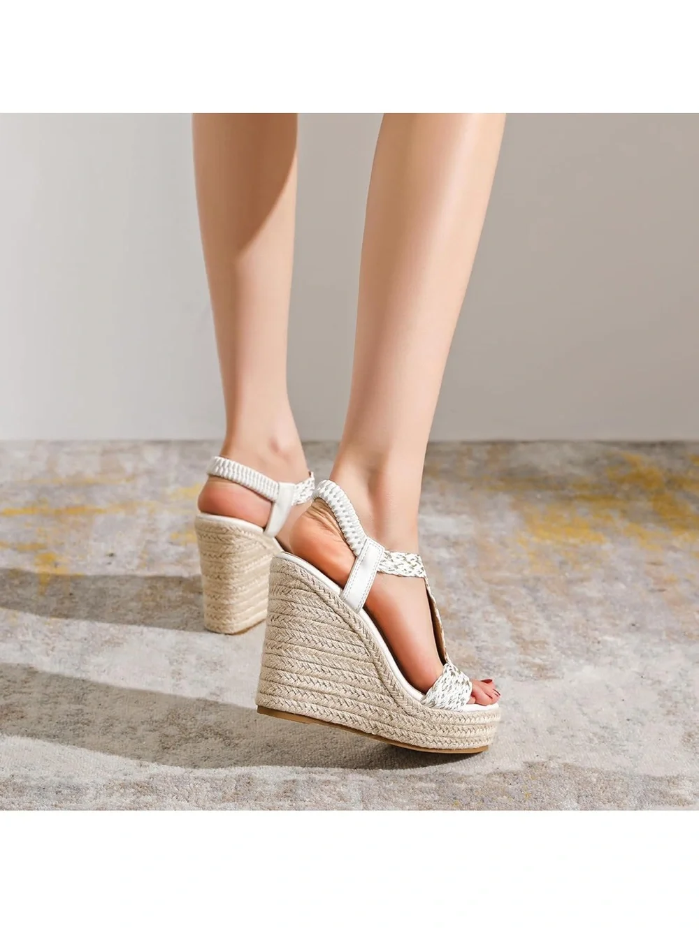 Slingback Espadrille Wedge Sandals T Strap Platform Wedge Sandals